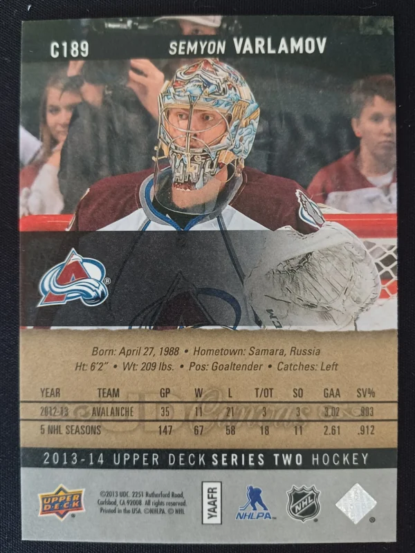 2013/2014 Upper Deck Series 2 Canvas C189 Semyon Varlamov Inzert - Image 2