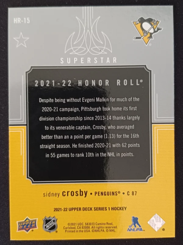 2021/2022 Upper Deck Series 1 Honor Roll HR-15 Sidney Crosby Inzert - Image 2