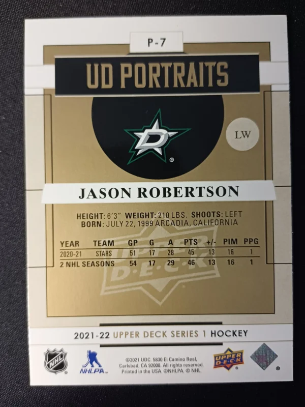 2021/2022 Upper Deck Series 1 Portraits P-7 Jason Robertson Inzert - Image 2