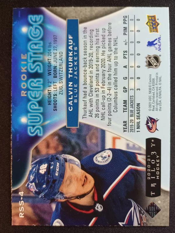 2020/2021 Upper Deck Trilogy Rookie Super Stage Silver Foil RSS-4 Calvin Thurkauf Inzert - Image 2