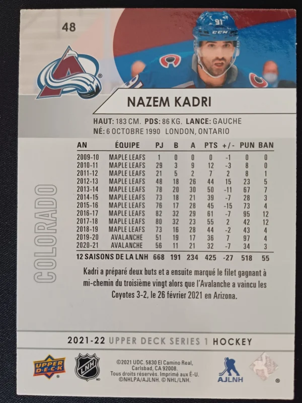 2021/2022 Upper Deck Series 1 Base French 48 Nazem Kadri Paralel - Image 2