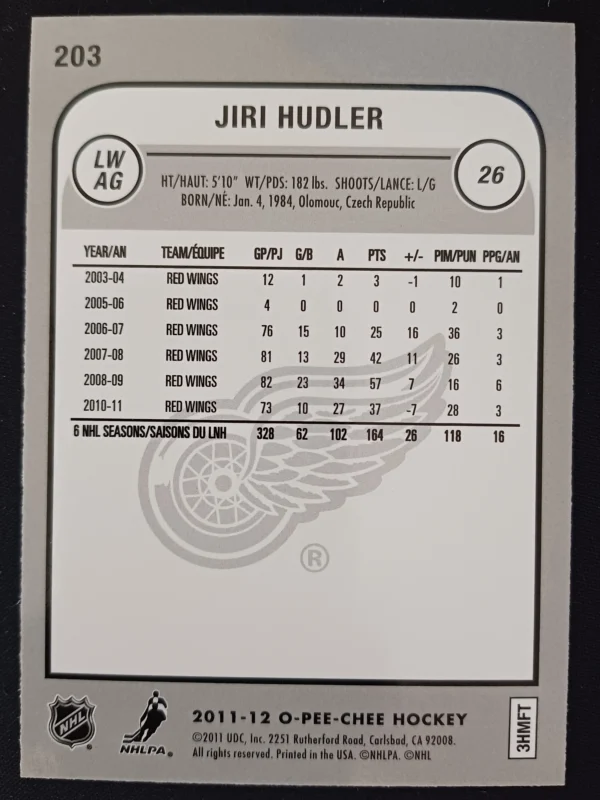 2011/2012 Upper Deck O-Pee-Chee Rainbow 203 Jiri Hudler Paralel - Image 2