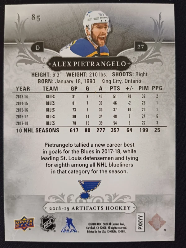 2018/2019 Upper Deck Artifacts Aqua 85 Alex Pietrangelo Paralel 18/45 - Image 2