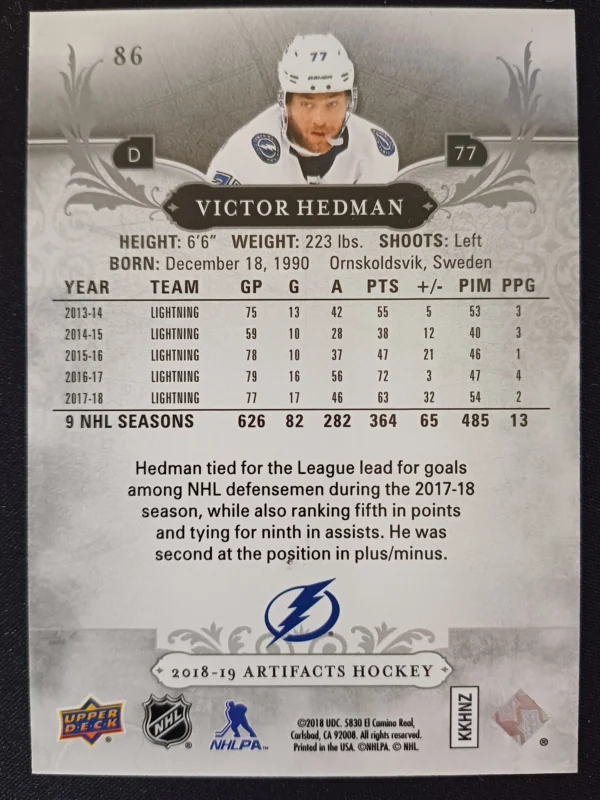 2018/2019 Upper Deck Artifacts Aqua 86 Victor Hedman Paralel 28/45 - Image 2
