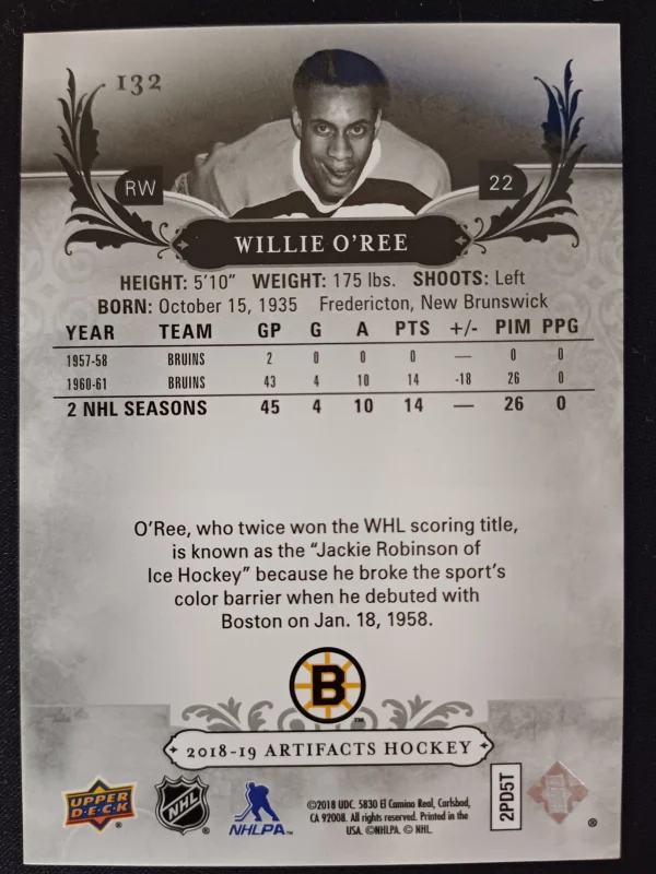 2018/2019 Upper Deck Artifacts Aqua 132 Willie o‘Ree Paralel 37/45 - Image 2