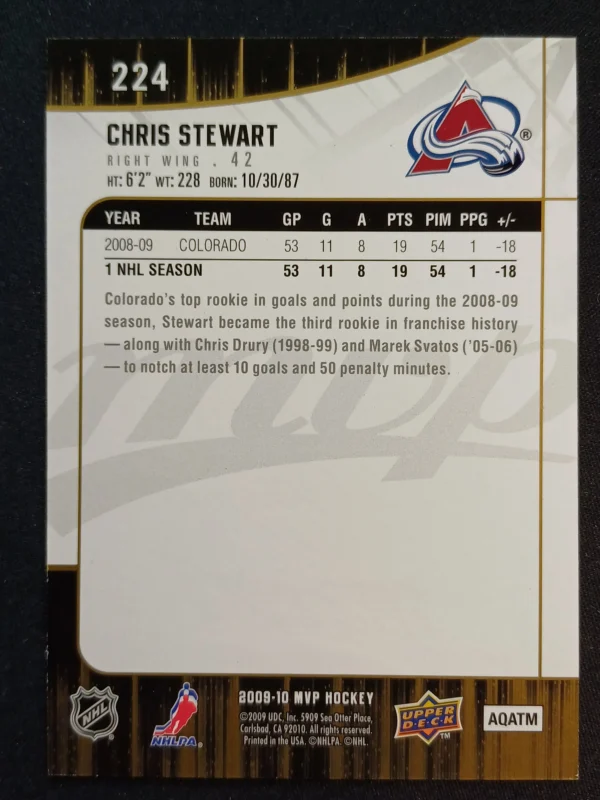2009/2010 Upper Deck MVP Gold Script 224 Chris Stewart Paralel 008/100 - Image 2