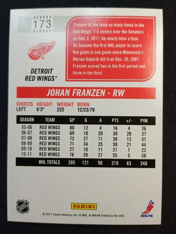 2011/2012 Panini Score Glossy 173 Johan Franzen Paralel - Image 2