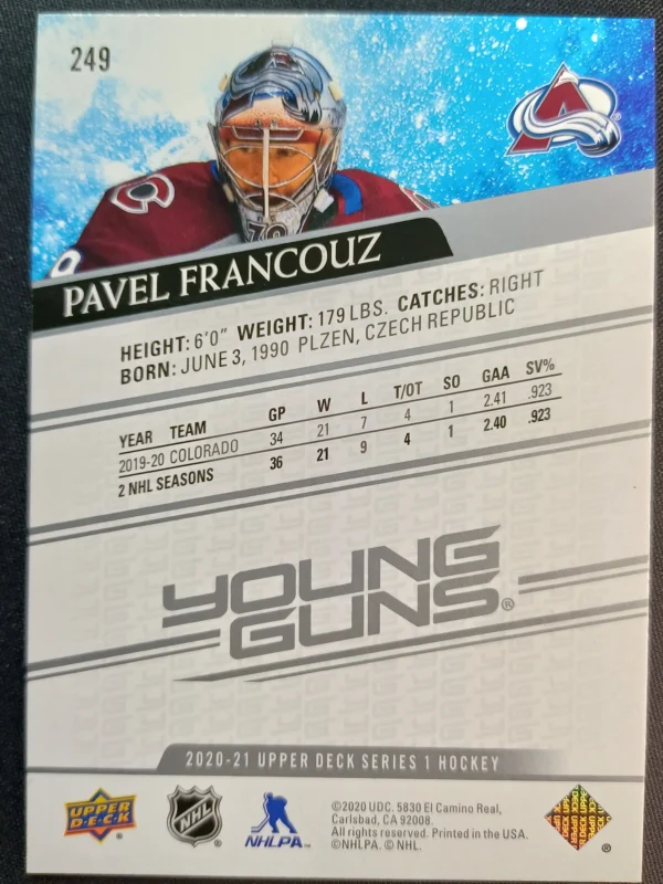 2020/2021 Upper Deck Series 1 Young Guns 249 Pavel Francouz Inzert - Image 2