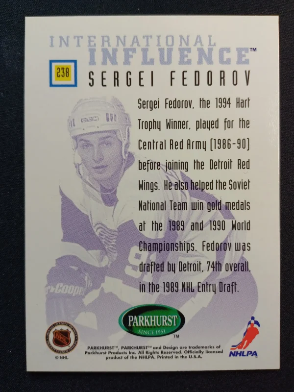 1995/1996 Parkhurst International International Influence 238 Sergei Fedorov Inzert - Image 2