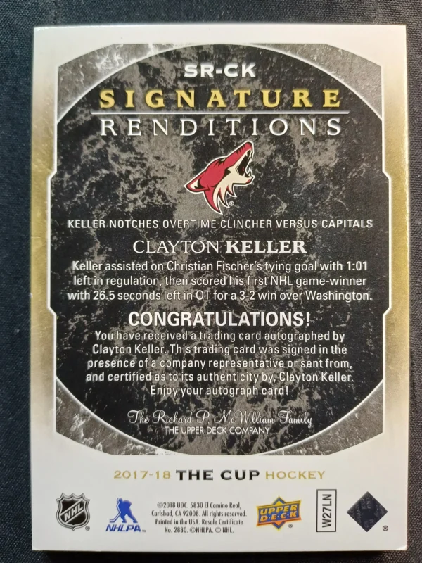 2017/2018 Upper Deck The Cup Signature Renditions SR-CK Clayton Keller AUTO - Image 2