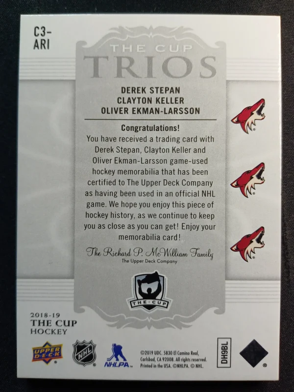 2018/2019 Upper Deck The Cup Trios C3-ARI Clayton Keller Jersey 28/33 - Image 2