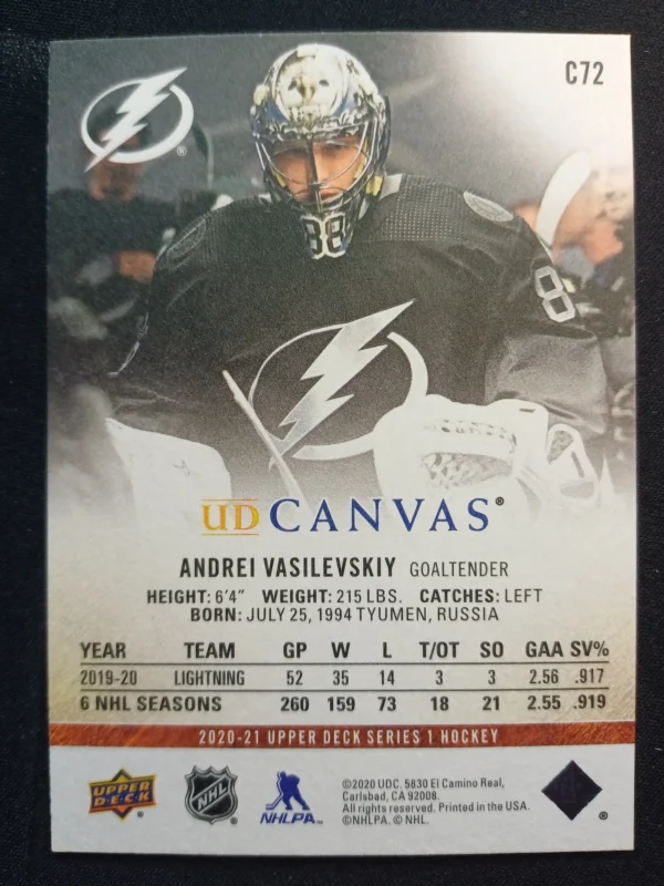 2020/2021 Upper Deck Series 1 Canvas C72 Andrei Vasilevskiy Inzert - Image 2