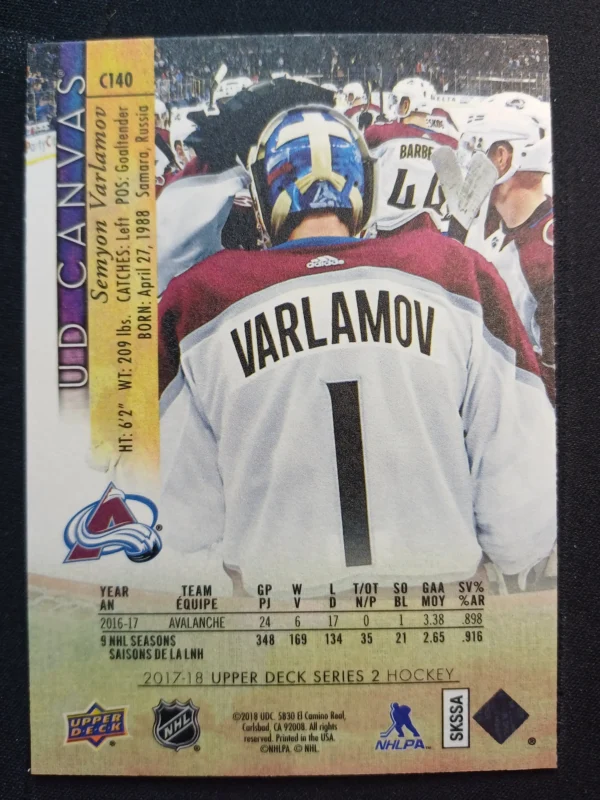2017/2018 Upper Deck Series 2 Canvas C140 Semyon Varlamov Inzert - Image 2