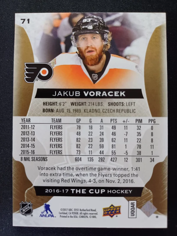 2016/2017 Upper Deck The Cup Gold Spectrum Foil 71 Jakub Voracek Paralel 08/12 - Image 2
