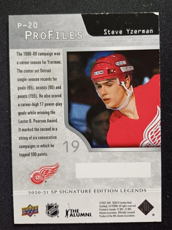 2020/2021 Upper Deck SP Signature Editions Legends ProFiles P-20 Steve Yzerman Inzert - Image 2