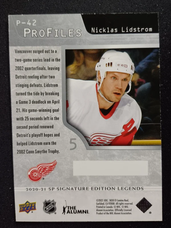 2020/2021 Upper Deck SP Signature Editions Legends ProFiles P-42 Nicklas Lidstrom Inzert - Image 2