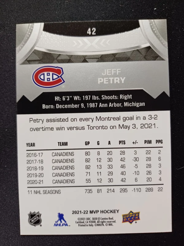 2021/2022 Upper Deck MVP Silver Script 42 Jeff Petry Paralel - Image 2