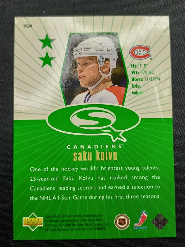 1998/1999 Upper Deck UD Choice Starquest Green SQ8 Saku Koivu Inzert | Paralel - Image 2