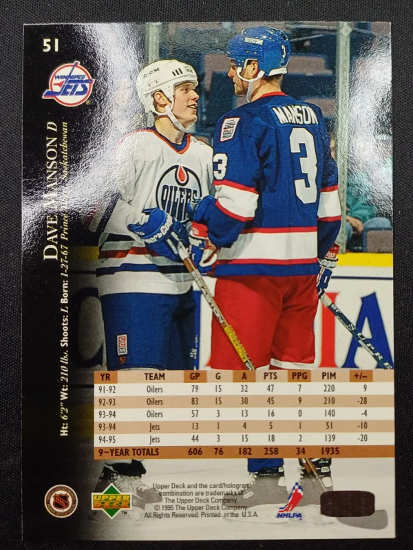 1995/1996 Upper Deck Series 1 Electric Ice 51 Dave Manson Paralel - Image 2