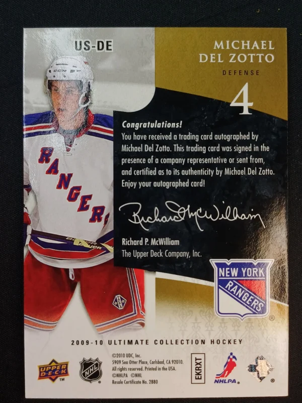 2009/2010 Upper Deck Ultimate Collection Ultimate Signatures AUTO US-DE Michael del Zotto AUTO - Image 2