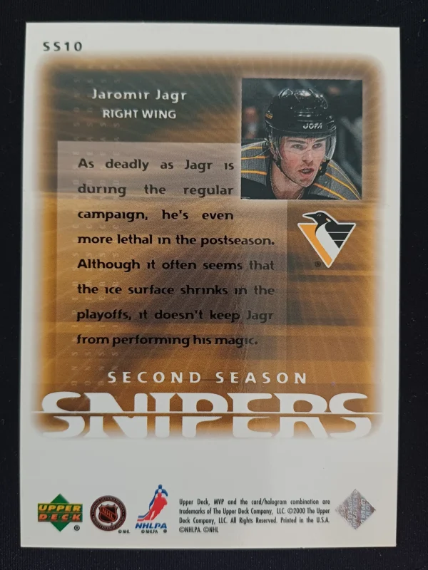 1999/2000 Upper Deck MVP Stanley Cup Edition Second Season Snipers SS10 Jaromir Jagr Inzert - Image 2