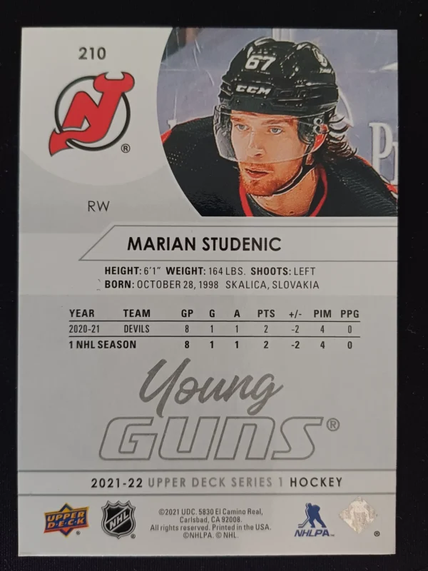 2021/2022 Upper Deck Series 1 Young Guns 210 Marian Studenic Inzert - Image 2