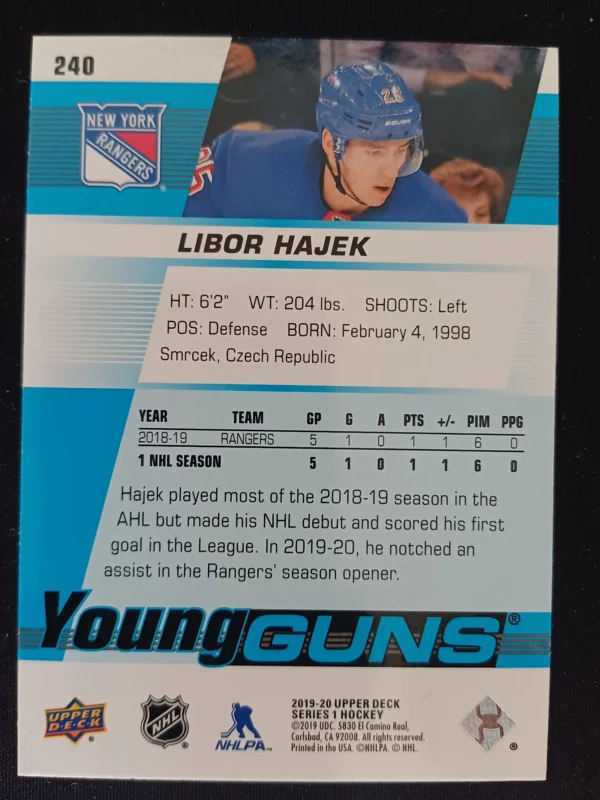 2019/2020 Upper Deck Series 1 Young Guns 240 Libor Hajek Inzert - Image 2