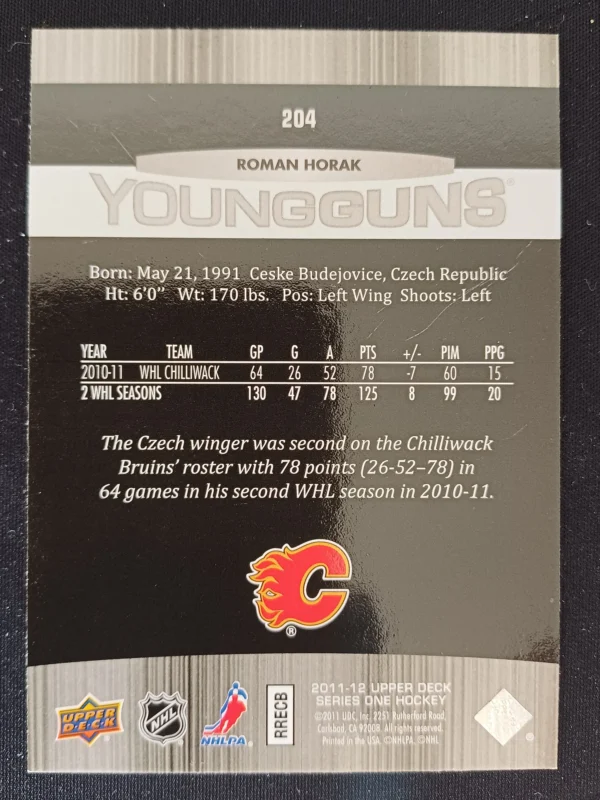 2011/2012 Upper Deck Series 1 Young Guns 204 Roman Horak Inzert - Image 2