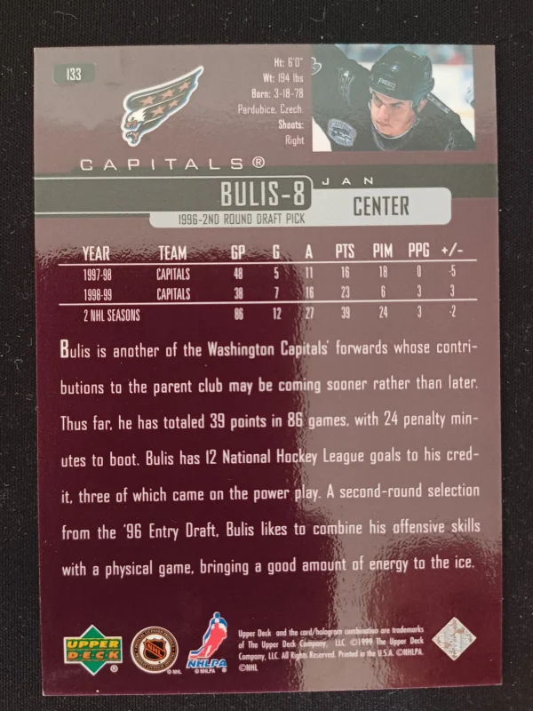 1999/2000 Upper Deck Series 1 Base Exclusives 133 Jan Bulis Paralel 028/100 - Image 2