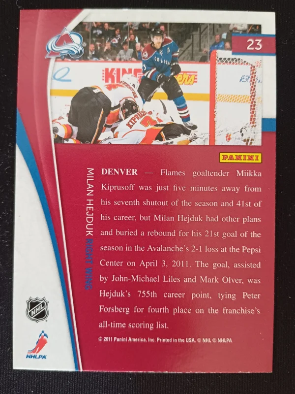 2011/2012 Panini Pinnacle Base 23 Milan Hejduk - Image 2
