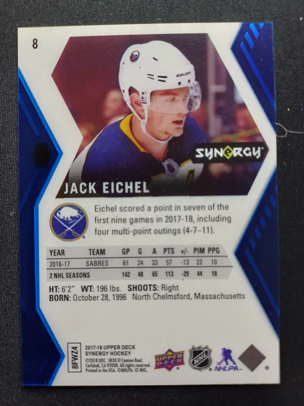2017/2018 Upper Deck Synergy Blue 8 Jack Eichel Paralel - Image 2