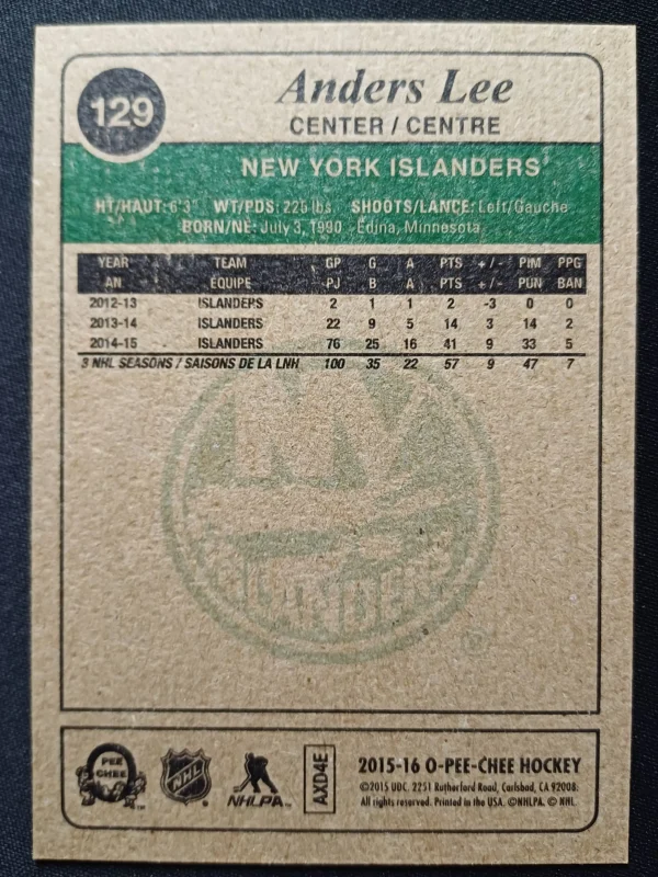 2015/2016 Upper Deck O-Pee-Chee Retro 129 Anders Lee Paralel - Image 2