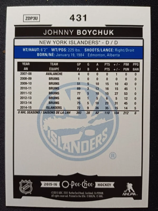 2015/2016 Upper Deck O-Pee-Chee Rainbow Foil 431 Johnny Boychuk Paralel - Image 2