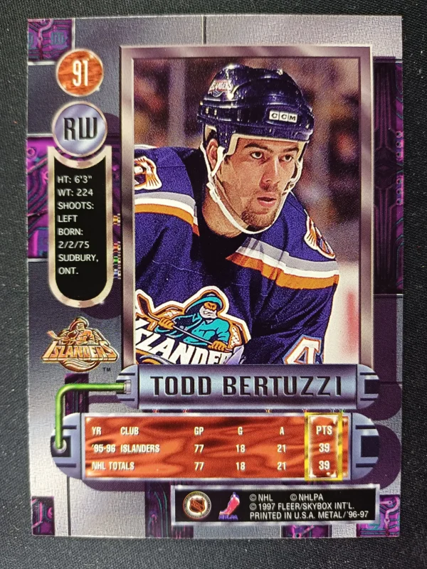 1996/1997 Fleer Metal Universe Base 91 Todd Bertuzzi - Image 2
