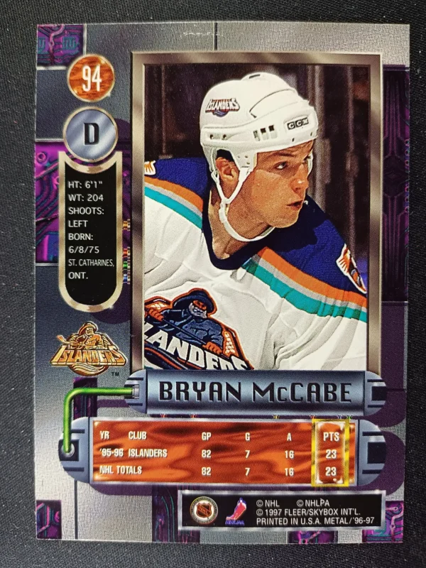 1996/1997 Fleer Metal Universe Base 94 Bryan McCabe - Image 2
