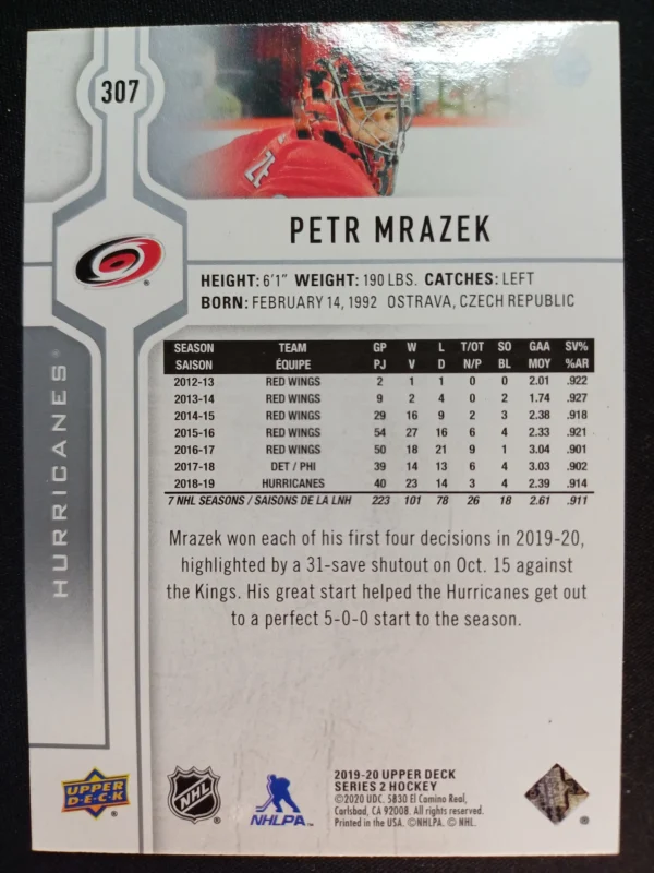 2019/2020 Upper Deck Series 2 Base 307 Petr Mrazek - Image 2