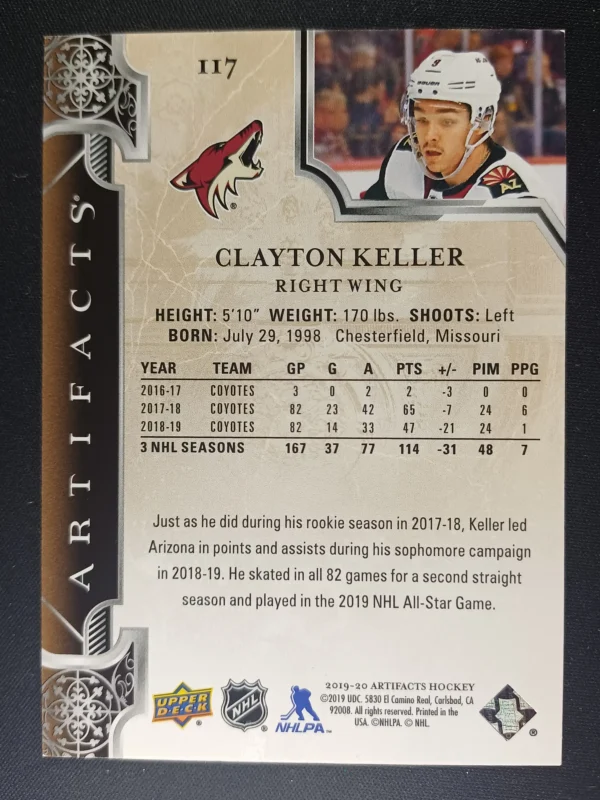 2019/2020 Upper Deck Artifacts Aqua 117 Clayton Keller Paralel 35/45 - Image 2