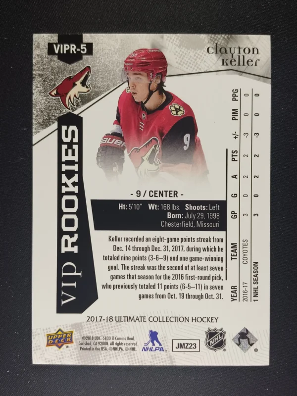 2017/2018 Upper Deck Ultimate Collection VIP Rookies VIPR-5 Clayton Keller Inzert - Image 2