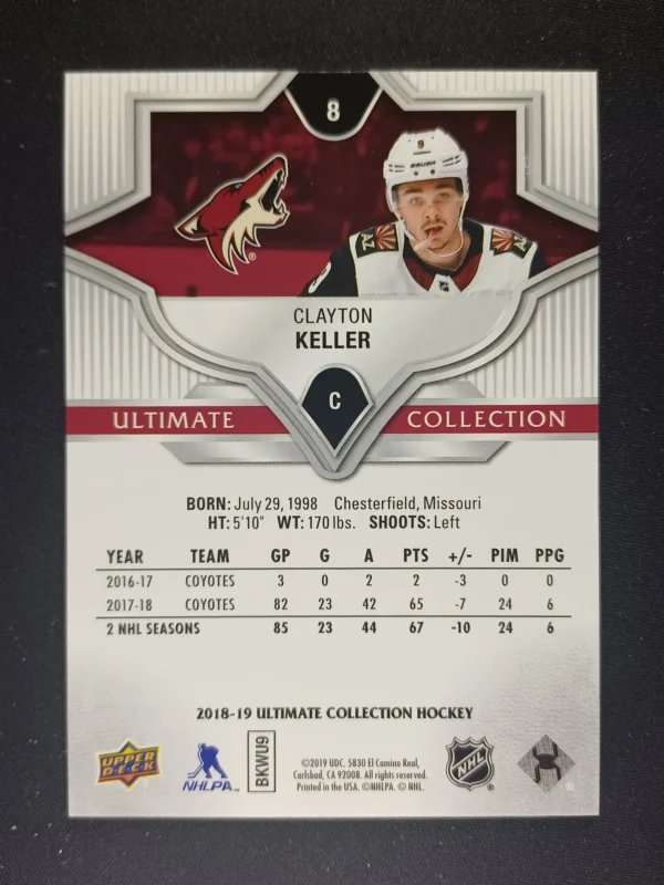 2018/2019 Upper Deck Ultimate Collection Base 8 Clayton Keller 028/149 - Image 2