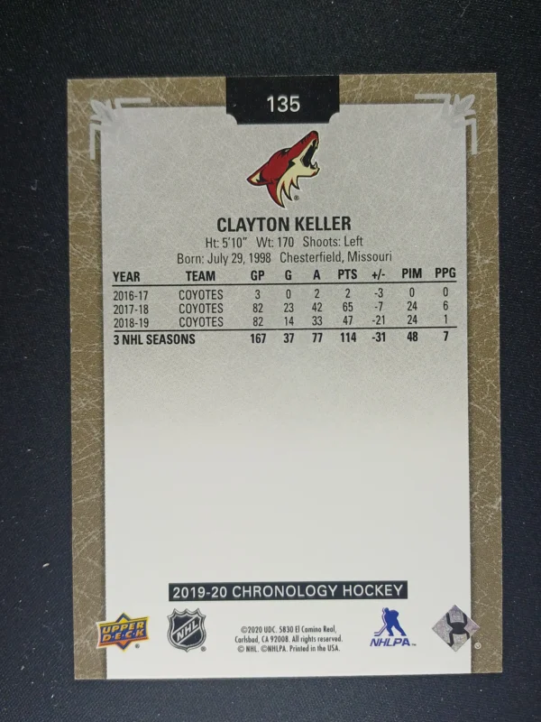 2019/2020 Upper Deck Chronology Base 135 Clayton Keller 149/222 - Image 2