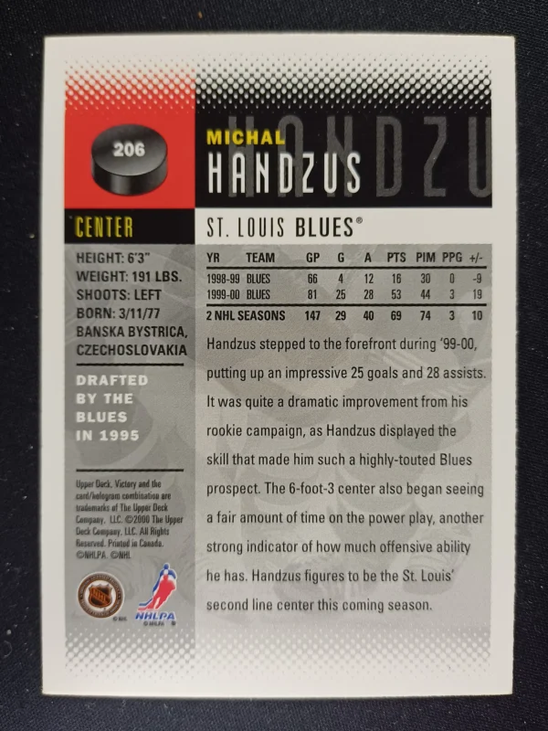 2000/2001 Upper Deck Victory Base 206 Michal Handzus - Image 2