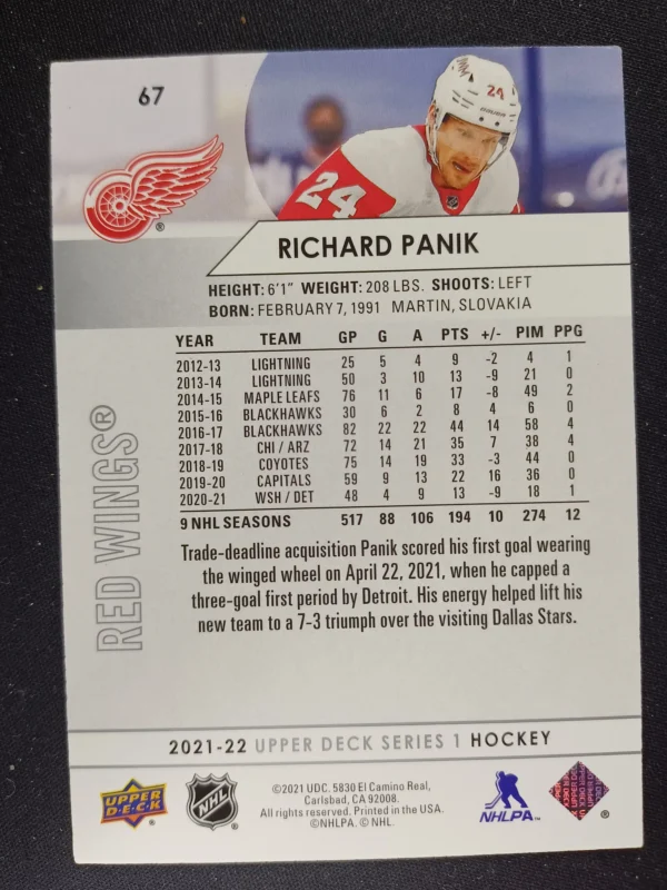 2021/2022 Upper Deck Series 1 Base 67 Richard Panik - Image 2