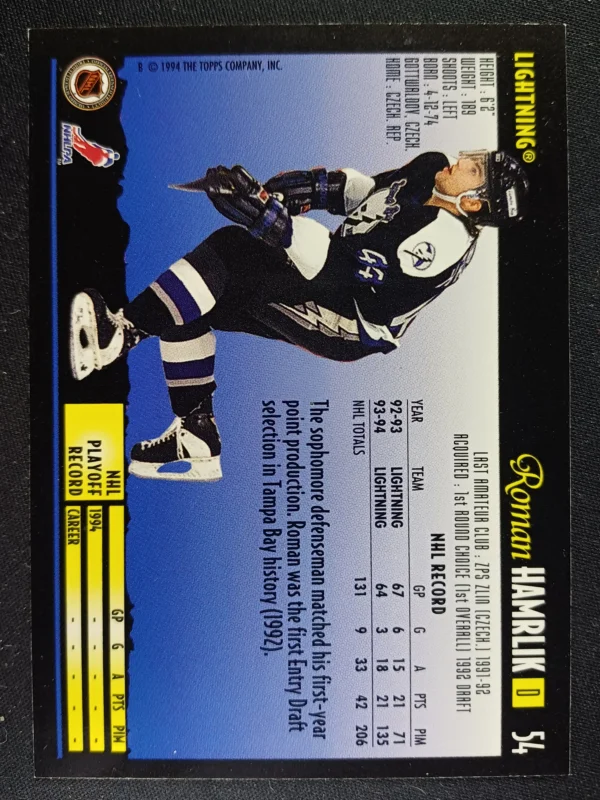 1994/1995 Topps Premier Base 54 Roman Hamrlik - Image 2