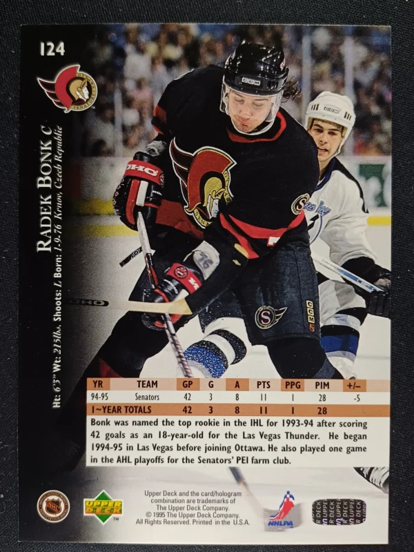 1995/1996 Upper Deck Series 1 Base 124 Radek Bonk - Image 2