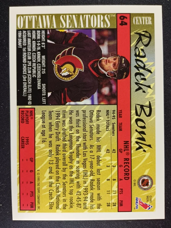 1995/1996 Topps Series 1 Base 64 Radek Bonk - Image 2