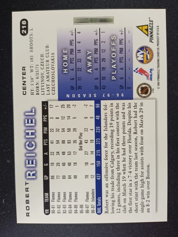1997/1998 Pinnacle Score Base 218 Robert Reichel - Image 2