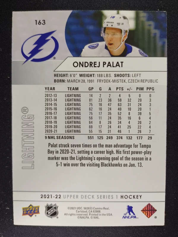 2021/2022 Upper Deck Series 1 Base 163 Ondrej Palat - Image 2