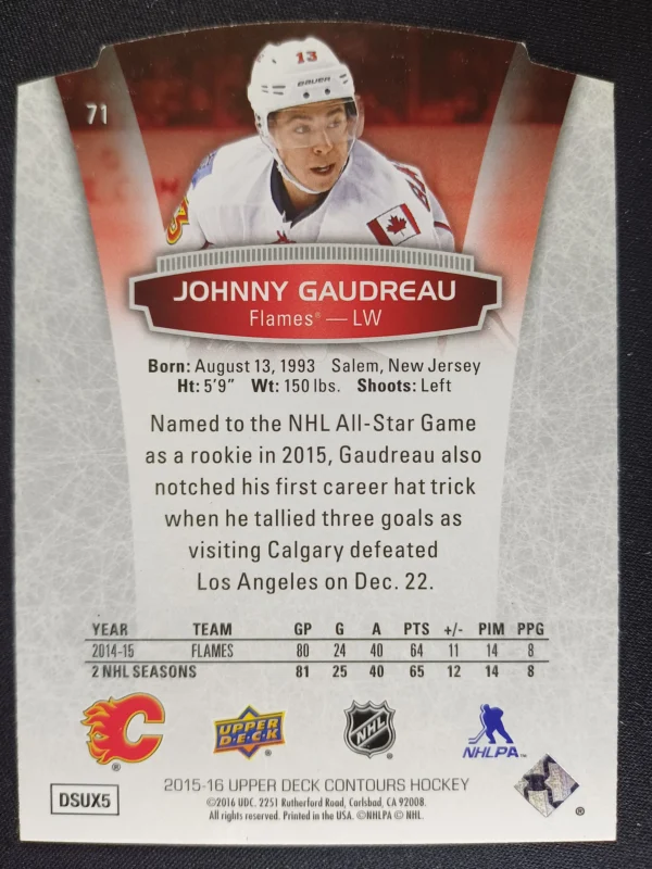 2015/2016 Upper Deck Contours Base 71 Johnny Gaudreau - Image 2