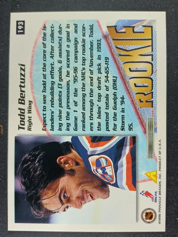 1995/1996 Pinnacle Summit Base 193 Todd Bertuzzi - Image 2