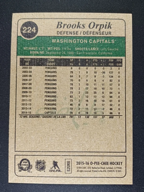 2015/2016 Upper Deck O-Pee-Chee Retro 224 Brooks Orpik Paralel - Image 2
